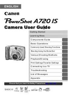 Canon PowerShot A720 IS manual. Camera Instructions.